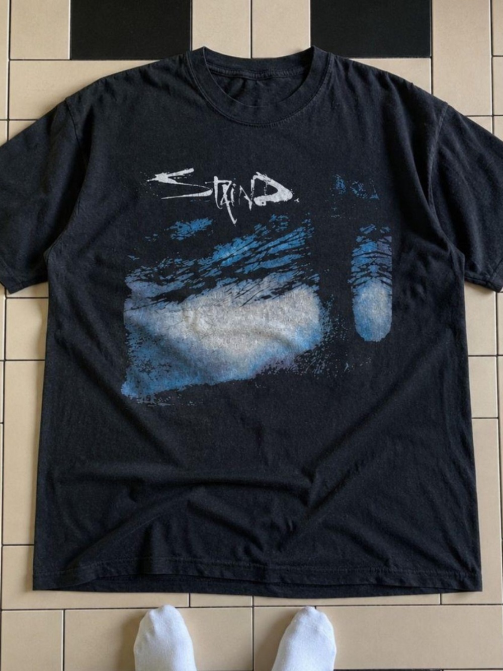Gildan Black Long Sleeve Tee with Blue & White Graphic